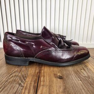 VTG Florsheim Imperial Tassel Loafers Mens 9.5 E Burgundy Wingtip Dress Shoes